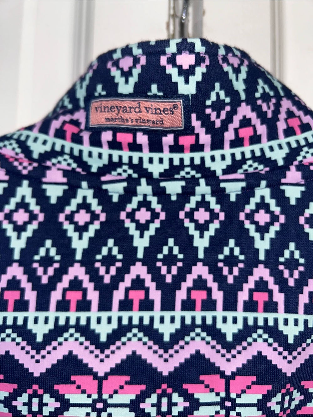 Vineyard Vines Navy and Pink Fair Isle Quarter-Zip - Picture 7 of 9